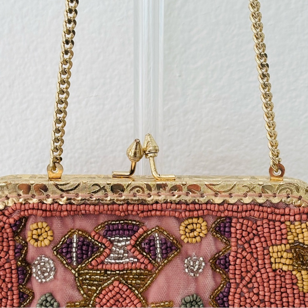Hoss Intropia Beaded Evening Bag NWT KISS Lock Earthy Colors Tribal-Design Boho - Picture 5 of 9